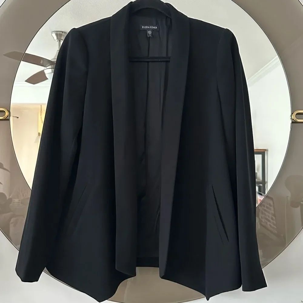 Eileen Fisher Women's Black Blazer Jacket Open Front Size XS